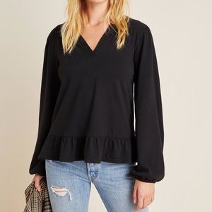 Anthropologie Maeve Long Sleeve Top, Black XS